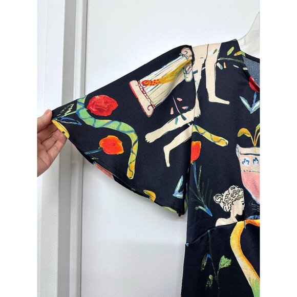 NWT Lisa Says Gah Penelope Museo Nero Print Midi Dress Black Statue Vase S - Picture 7 of 15